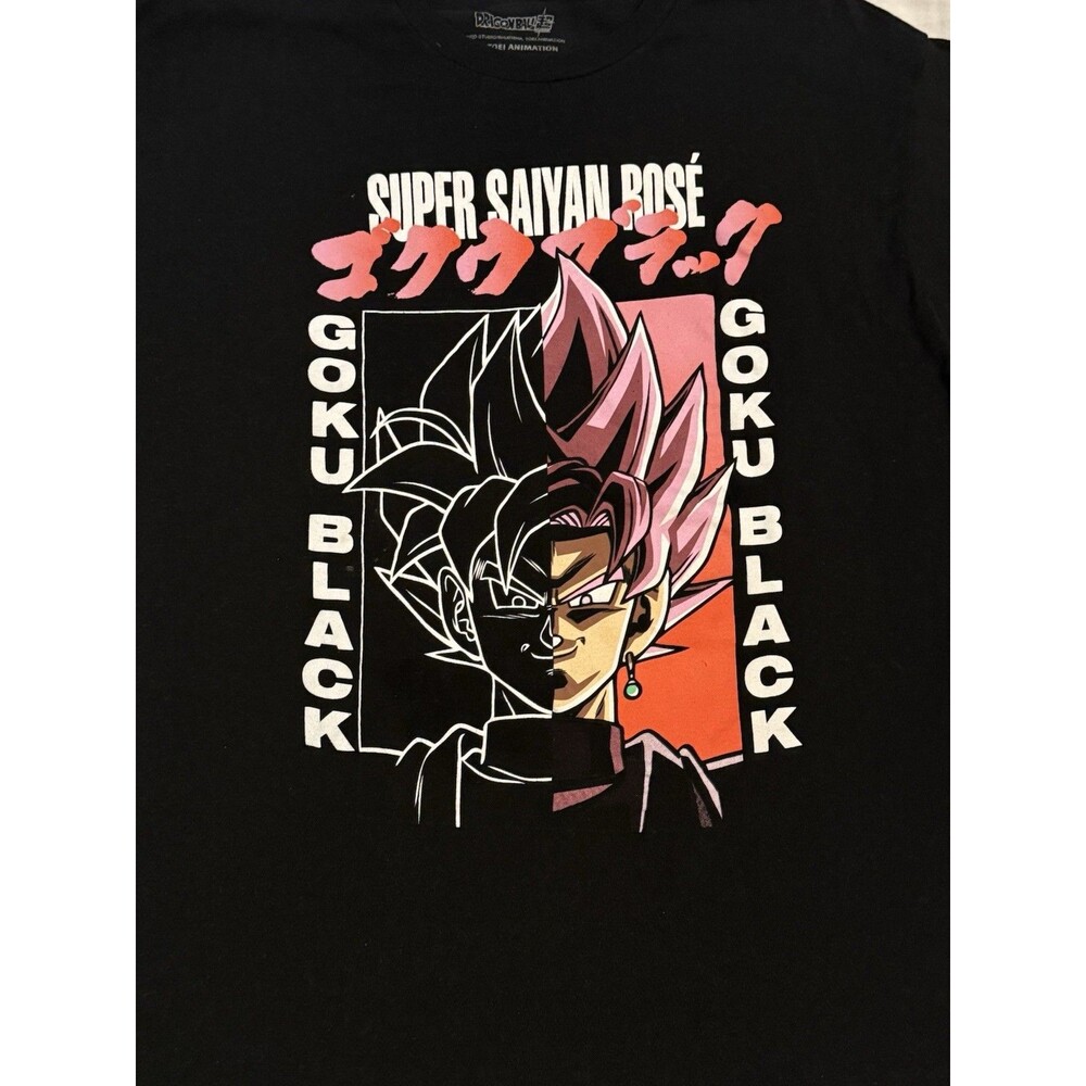 Dragon Ball Z Adult T-Shirt Super Saiyan Rose Split Face Kanji Box NWOT Sz XL